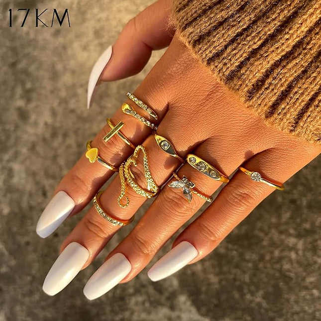 17KM 60 Pcs Gold Stacks Ring Sets for Women Non Tarnish, Dainty Vintage Stackable Rings Pack, Finger Midi Knuckle Rings for Jewelry Gift
