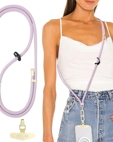 Adjustable Anti-Theft Phone Lanyard Neck & Crossbody Strap with 0.2mm Metal Tab & Comfort-Fit 8mm Rope (Light Purple)