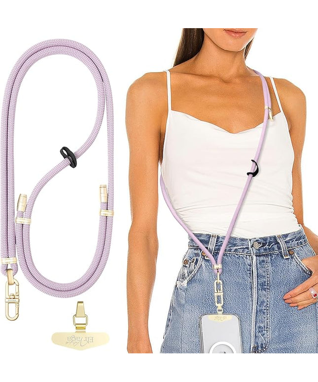 Adjustable Anti-Theft Phone Lanyard Neck & Crossbody Strap with 0.2mm Metal Tab & Comfort-Fit 8mm Rope (Light Purple)