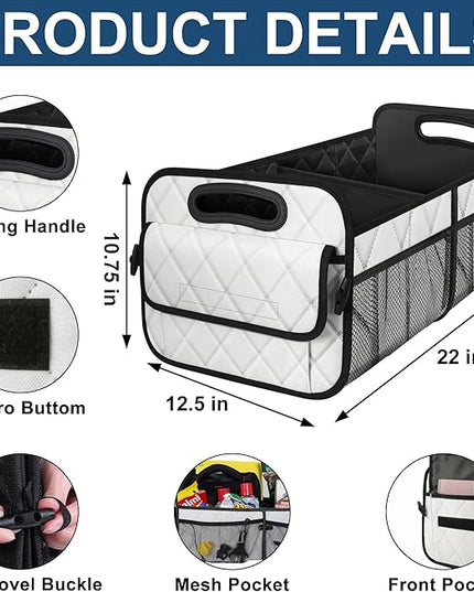 Deosk Trunk Organizer with 6 Pockets - Car Storage Accessory for SUVs, Minivans, and Trucks - 50L Waterproof Polyester (Medium, Beige)
