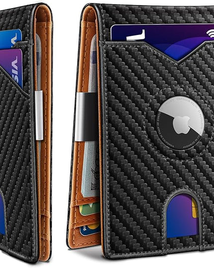 miyozi Airtag Wallet for Men,with Money Clip 11 Cards Slim Front Pocket Leather RFID Blocking Wallet with Gift Box