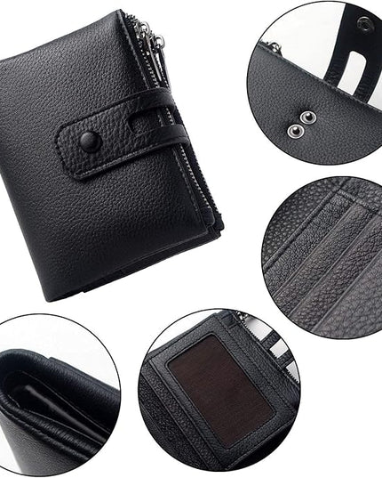 Bveyzi Small Soft Leather Wallet for Women RFID Blocking Ladies Card Holder with Double Zipper Pocket