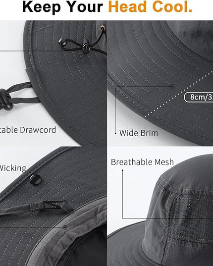 Home Prefer UPF50+ Mens Sun Hat Wide Brim Womens UV Protection Beach Bucket Hat for Fishing Hiking Snap Up Cowboy Hat