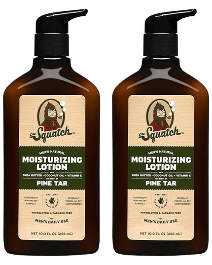 Dr. Squatch Natural Hand and Body Lotion for Men - Made with Shea Butter, Coconut Oil, Vitamin E for 24-Hr Moisturization - Pine Tar (10 fl oz, 2-Pack)