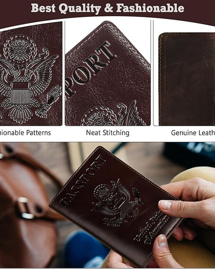 Shvigel US Leather Passport Book Cover - Thin American Travel Passport Holder - Premium International USA Passport Protector Case for Women Men (Glossy Brown)