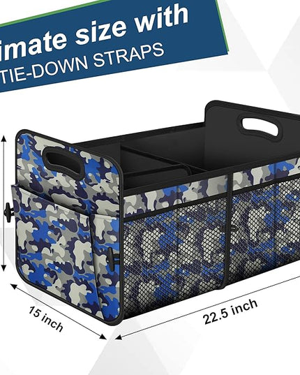 Femuar Car Trunk Organizer with 72L Large Capacity Waterproof Collapsible and 11 Pockets, Trunk Organizer for Car SUV/Jeep/Sedan, Large Size, Blue Camouflage