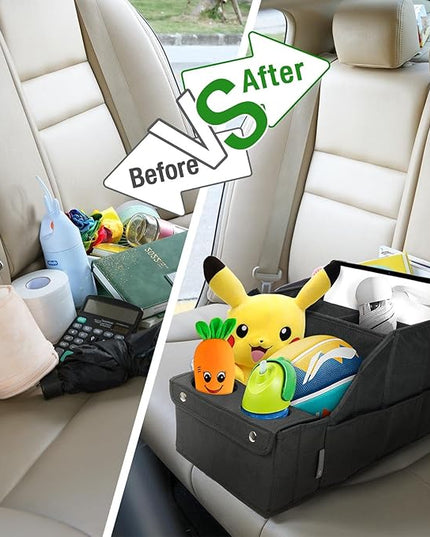 MULISOFT Car Seat Organizer- Backseat Car Organizer with 11 Storages Compartments and 2 Cup Holders, Organizers and Storage, Front Seat for Travel Kids,Black