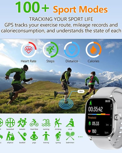 Smart Watch for Women Men with Text and Call, 2025 New AI Smartwatches with Heart Rate/SpO2/Sleep/Stress Monitor, 100+ Sports Modes, GPS Fitness Watches Compatible with iOS/Android (GPS, Silver)