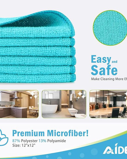AIDEA Microfiber Cleaning Cloth-12PK, Soft Microfiber Towels for Cars, Absorbent Cleaning Rags, Lint-Free Streak-Free Wash Cloths for House, Kitchen, Window(12in.x12in), Blue
