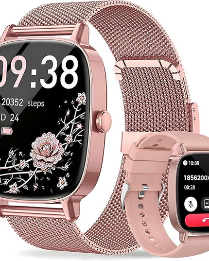 Smart Watch for Women, Answer/Make Call,1.85'' Ultra-Clear Screen Fitness Tracker with Heart Rate/Sleep/SpO2 Monitor,Smartwatch for iPhone/Samsung/Android,120+ Sport Modes,IP68 Waterproof with 2 Bands