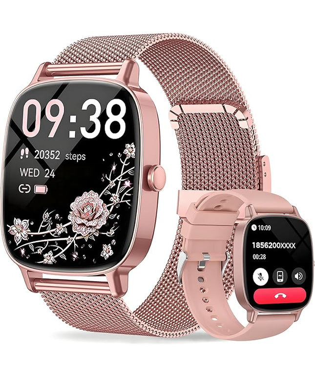 Smart Watch for Women, Answer/Make Call,1.85'' Ultra-Clear Screen Fitness Tracker with Heart Rate/Sleep/SpO2 Monitor,Smartwatch for iPhone/Samsung/Android,120+ Sport Modes,IP68 Waterproof with 2 Bands