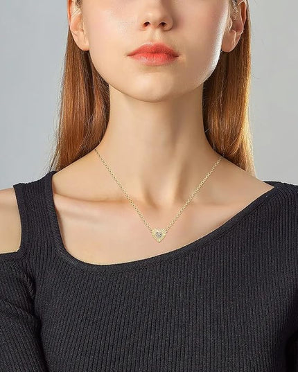Dainty 14k Gold Heart Necklace, Birthstone Necklace for Women Trendy, Tiny Cubic Zirconia Choker Pendant Necklaces, Cute Love Jewelry Birthday Gifts for Girlfriend Daughter Niece Wife Her