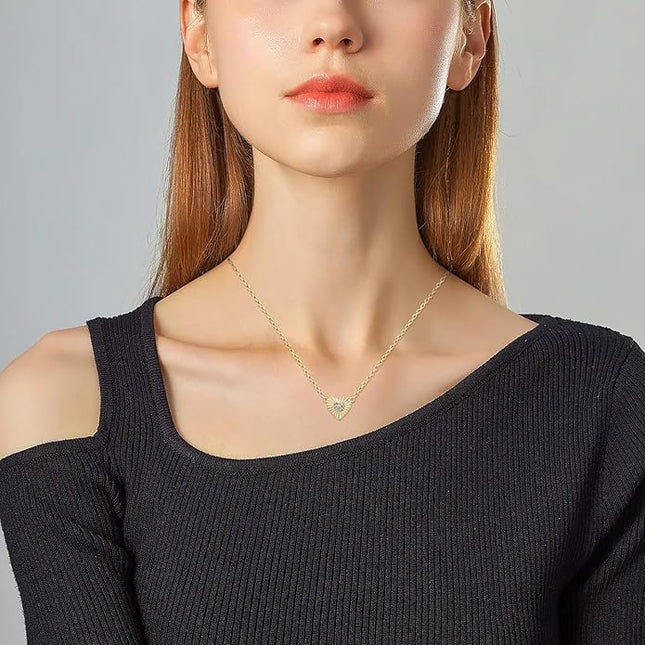 Dainty 14k Gold Heart Necklace, Birthstone Necklace for Women Trendy, Tiny Cubic Zirconia Choker Pendant Necklaces, Cute Love Jewelry Birthday Gifts for Girlfriend Daughter Niece Wife Her