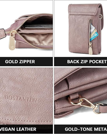 BOSTANTEN Vegan Leather Small Crossbody Bags for Women Designer Cell Phone Bag Wallet Purses Adjustable Strap