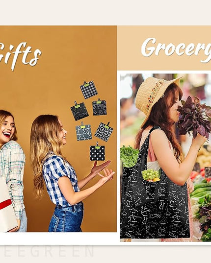 BeeGreen Reusable Shopping Bags for Groceries Reusable Gifts Bag - Grocery Bags Foldable 6 Pack Cute Holiday Cloth Bags With Handles - Large Tote Bag Bulk Heavy Duty Polyester Washable Geometry