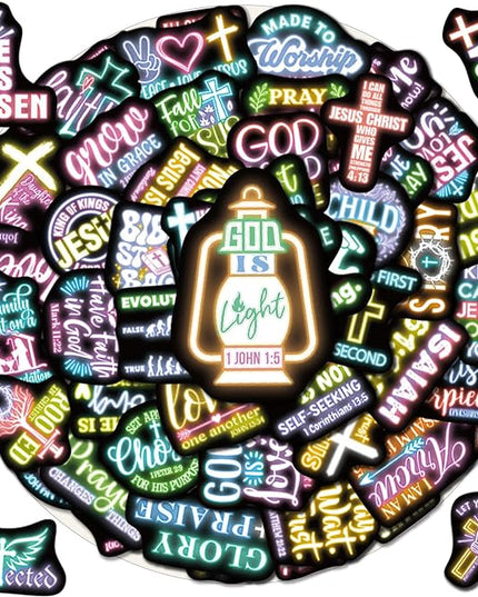 70 Pcs Neon Christian Bible Kids Stickers, Jesus Christ Faith Vinyl Waterproof Water Bottle Decals, Teens Adults Religious Christianity Christmas Thanksgiving Decor