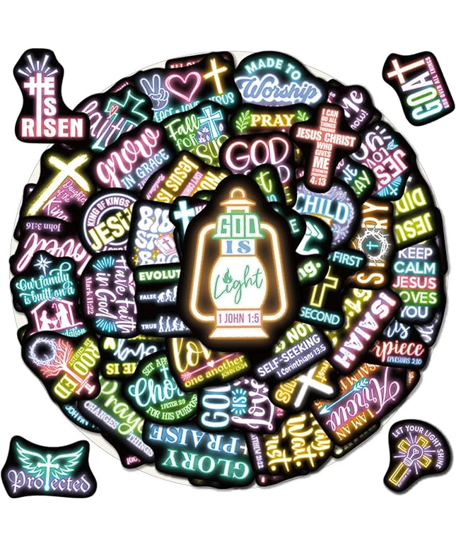 70 Pcs Neon Christian Bible Kids Stickers, Jesus Christ Faith Vinyl Waterproof Water Bottle Decals, Teens Adults Religious Christianity Christmas Thanksgiving Decor