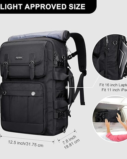 PIJUSHI Travel Backpack for Women Men Carry on Luggage Backpack Convertible Large Laptop Duffel Bag for Airplanes(PE049 Black)