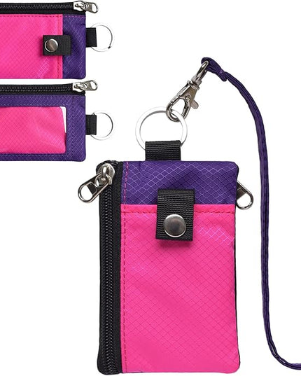Minimalist RFID Blocking Small Wallet with ID Window,WaterResistant Zip Id Case Wallet with Lanyard Keychain for Cards,Cash,Travel,Women,Men