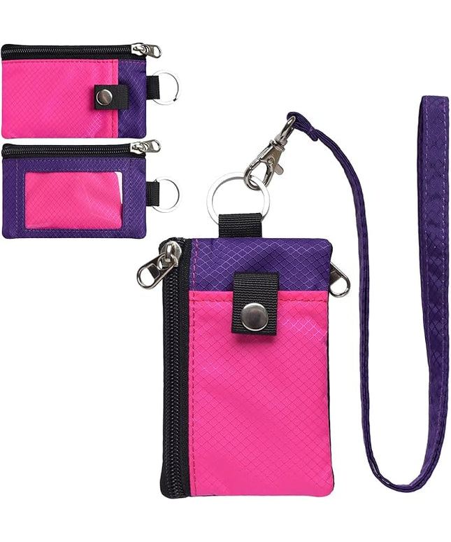 Minimalist RFID Blocking Small Wallet with ID Window,WaterResistant Zip Id Case Wallet with Lanyard Keychain for Cards,Cash,Travel,Women,Men
