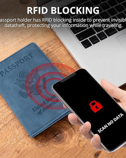 Passport Holder for Travel Essentials,RFID Blocking Passport Cover Wallet Card Case for Women and Men (Navy Blue)