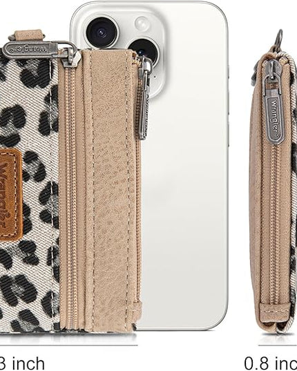 Montana West Wrangler Small Wallet for Women Leopard Print Wristlet Wallets Mini Change Pouch Beige