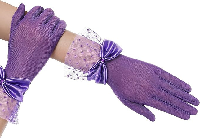 BABEYOND Lace Gloves for Women - Bow Short Prom Gloves Evening Elegant Accessories for Wedding Opera Party
