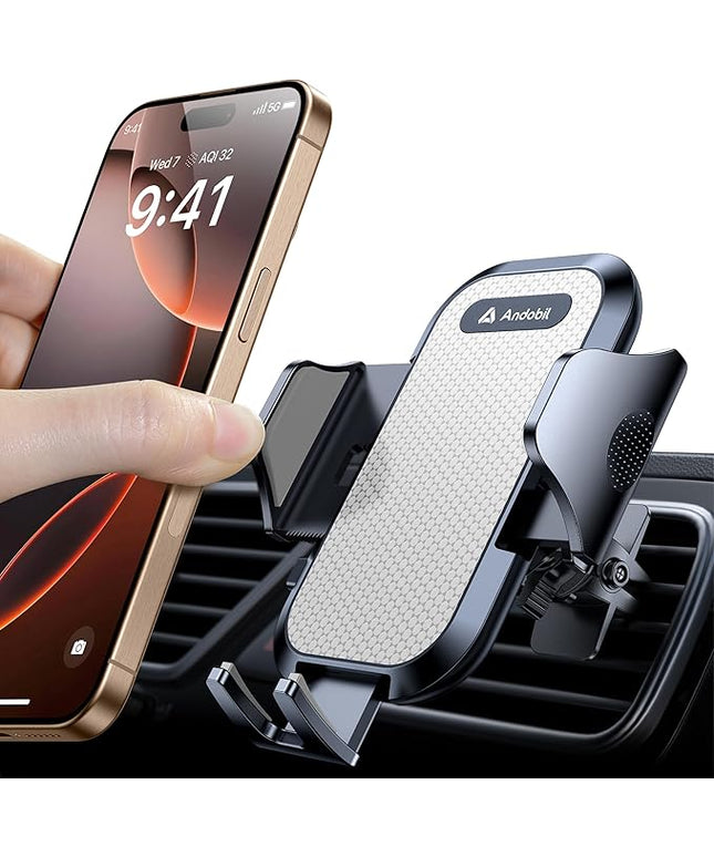 andobil Phone Holders for Your Car - Air Vent Phone Mount, Ultra-Stable Metal Clip with Anti-Shake & 360° Rotation, Universal Car Mount Fit iPhone 17/16/15/14/13/12 Pro Max/Android/Samsung Gary