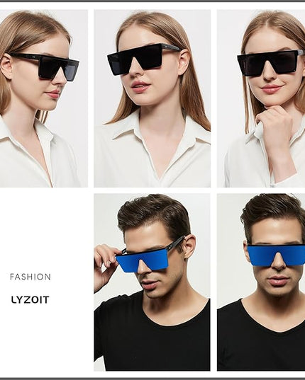 LYZOIT Square Oversized Sunglasses for Women Men Big Flat Top Fashion Shield Large UV Protection Rimless Shades
