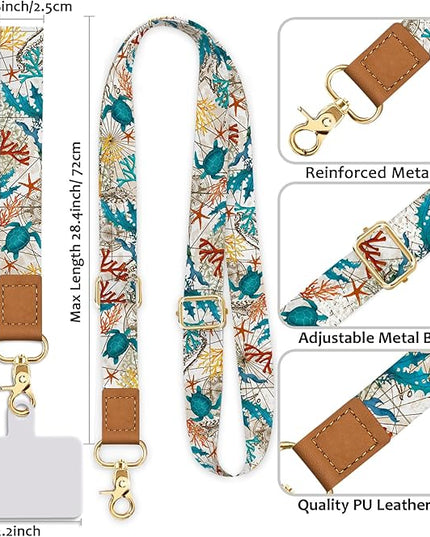 Cell Phone Lanyard Crossbody with Wrist Strap, Sea Turtle Lanyards for around the Neck Wristlet Adjustable Strap Cute for Keys Case ID Badges Phone Accessories Retro