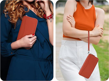 Orange Leather Wallet for Women - RFID Womens Wallet Clutch with 8 Credit Card Holder, Coin Pocket, Gift for Women’s Teens Ladies