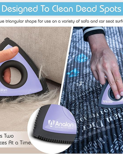 Analan Mini Pet Hair Remover for Car Detailing Supplies, Carpet Dog Hair Remover for Car Interior, Triangle Dog Hair Remover for Auto Detailing, Couch, Furniture, Lint, Carpet(Purple)