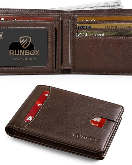 RUNBOX Wallet for Men Slim 11 Credit Card Holder Slots Leather RFID Blocking Small Thin Men's Wallet Bifold Minimalist Front Pocket Large Capacity Gift Box