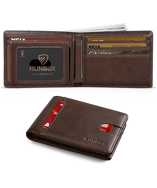 RUNBOX Wallet for Men Slim 11 Credit Card Holder Slots Leather RFID Blocking Small Thin Men's Wallet Bifold Minimalist Front Pocket Large Capacity Gift Box