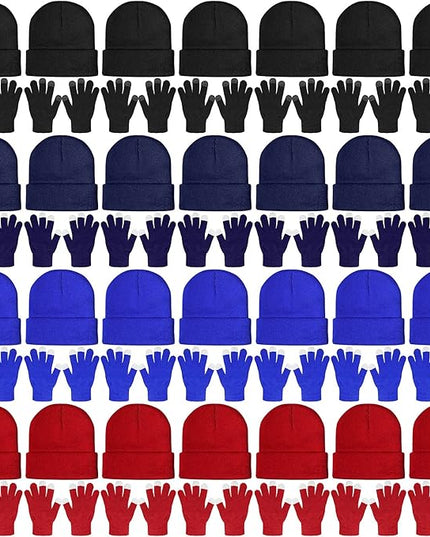 SATINIOR 56 Pieces Bulk Winter Beanies Gloves Set Touchscreen Gloves Hats Combo Pack for Winter Homeless Men Women
