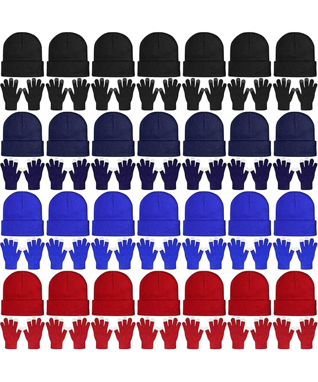 SATINIOR 56 Pieces Bulk Winter Beanies Gloves Set Touchscreen Gloves Hats Combo Pack for Winter Homeless Men Women