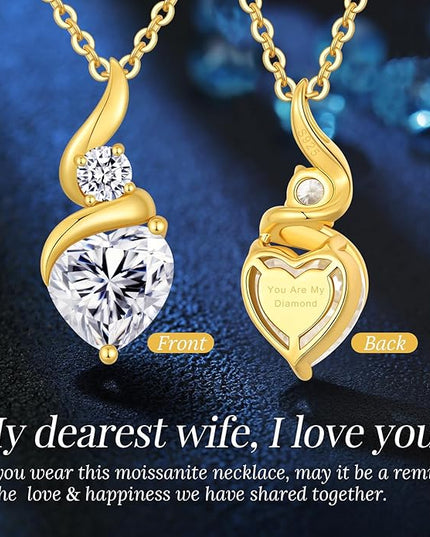 ANDSO Moissanite Heart Pendant Necklaces for Women, 925 Sterling Silver Necklace with Birthstone, Ideal Anniversary Present or Birthday Christmas Valentine Jewelry Gifts for Mom Wife Her Girlfriend
