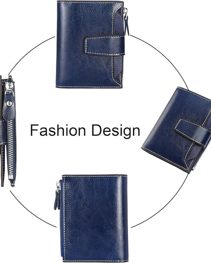 Lavemi Small Compact Women Wallet RFID Blocking Genuine Leather Bifold Purse with ID Windows