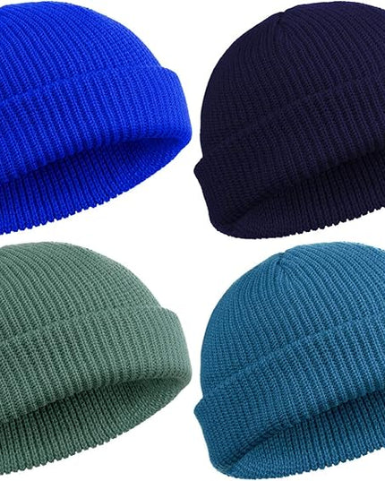 SATINIOR 4 Pieces Trawler Beanie Watch Hat Roll up Edge Skullcap Fisherman Beanie Unisex