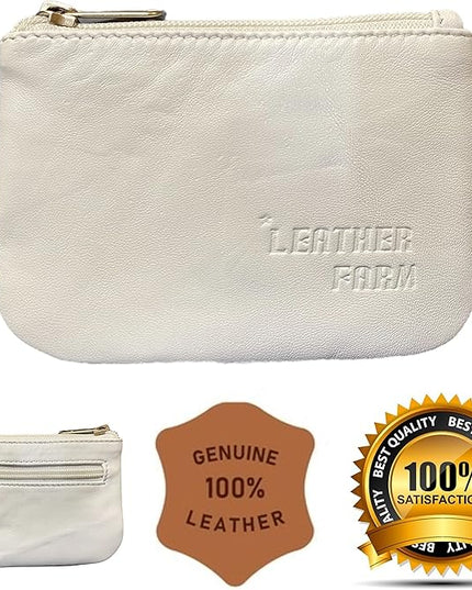 LEATHER FARM's lambskin leather coin pouch/coin purse for both mens and womens. (WHITE)
