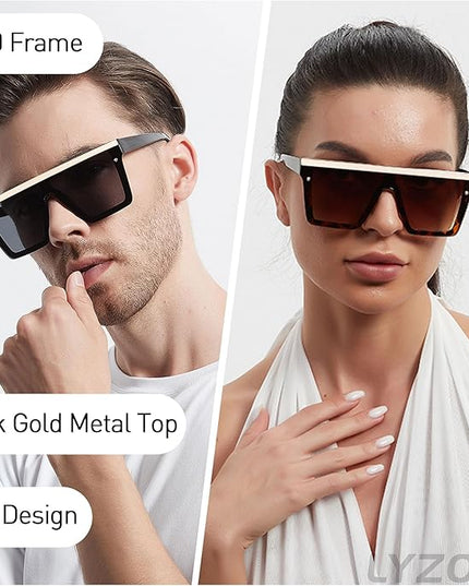 LYZOIT Square Oversized Sunglasses for Women Men Big Flat Top Fashion Shield Large UV Protection Rimless Shades