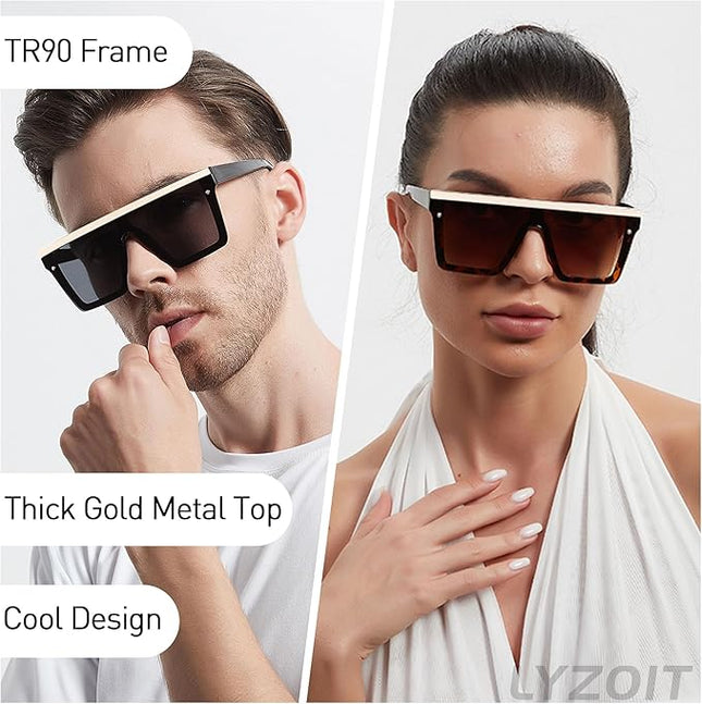 LYZOIT Square Oversized Sunglasses for Women Men Big Flat Top Fashion Shield Large UV Protection Rimless Shades