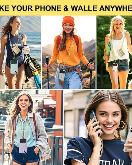 XANGNIER Clip and Go Strap for Phone with Wallet Crossbody, Phone Strap with Zippered Wallet, Adjustable Anti Theft Cellphone Lanyard for Women, Cellphone Chain Accessories,Chain Gold