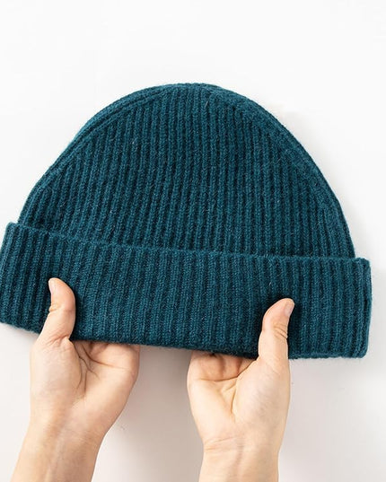 Villand 100% Cashmere Ribbed Cuffed Hat for Men, Ultra-Soft Men's Pure Cashmere Winter Ski Beanie