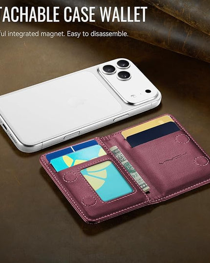 Vinich for Magsafe Wallet Magnetic RFID Blocking Card Holder Compatible with MagSafe Phones and Cases, Strong Magnet Minimalist Phone Wallet for iPhone 17/16/15/14/13/12/Pro/Max/Plus, Wine Red