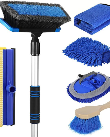Wontolf 62'' Car Wash Brush with Long Handle, Scratch-Free Soft Bristles Sturdy Car Wash Mop Kit, Complete Car Cleaning Brush Kit Wash Mitt Towel Windshield Squeegee Wheel Tire Brush for Car Truck RV
