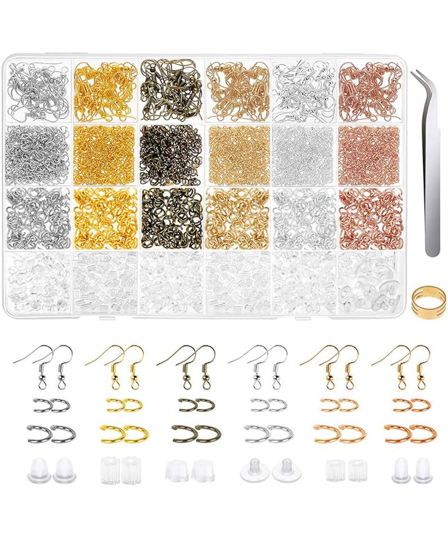 Anezus 1900 Pcs Earring Making Kit with Jewelry Hooks, Fish Hook Earrings, Backs, Jump Rings for Repair, Gifts