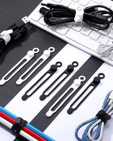 Nuanchu 40 Pcs Silicone Cable Ties Reusable Holder Adjustable Straps Multipurpose Charging Cable Organizer for Fastening Charging Cords Wires(4.17 Inch,Black, White)