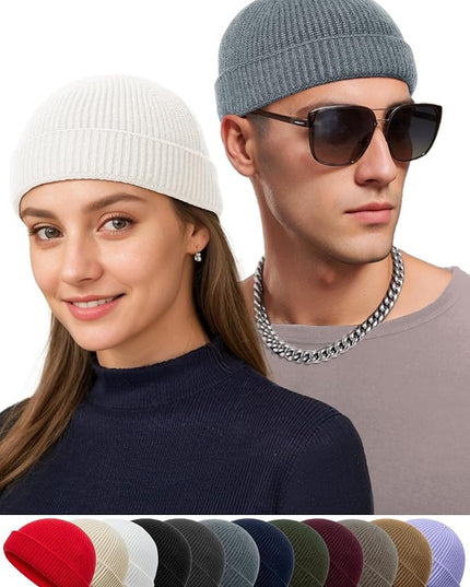 vidsel Thin Wool Fisherman Beanie Hat for Men Women Fall Winter,Short Knit Cuffed Fashion Trawler Skull Cap,Watch Cap