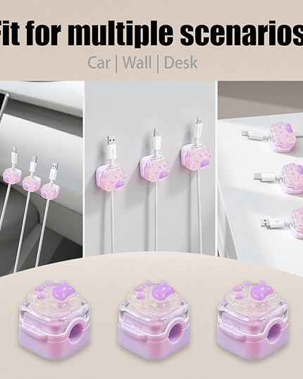 9Pack Magnetic Cable Clips for Nightstand, Adhesive Night-Glowing Cord Holder Organizer for Office Home Desk Wall Car (Purple,Cat)